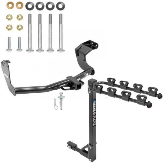 Trailer Tow Hitch w/ 4 Bike Rack For 14-21 Mitsubishi Outlander Except Sport tilt away adult or child arms fold down carrier