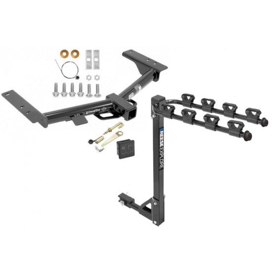 Trailer Tow Hitch w/ 4 Bike Rack For 15-23 Ford Transit 150 250 350 tilt away adult or child arms fold down carrier w/ Lock and Cover