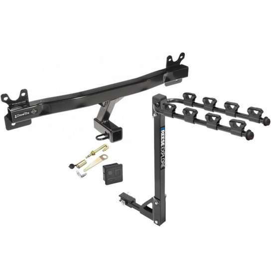 Trailer Tow Hitch w/ 4 Bike Rack For 08-20 Volvo S60 V60 V70 XC70 tilt away adult or child arms fold down carrier w/ Lock and Cover