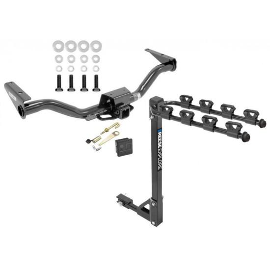 Trailer Tow Hitch w/ 4 Bike Rack For 15-22 Chevy Colorado GMC Canyon tilt away adult or child arms fold down carrier w/ Lock and Cover