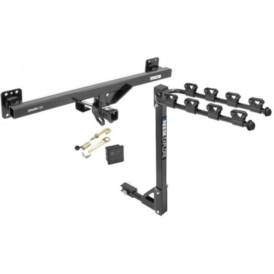 Trailer Tow Hitch w/ 4 Bike Rack For 11-17 VW Touareg 11-18 Porshe Cayenne 07-16 Audi Q7 tilt away adult or child arms fold down carrier w/ Lock and Cover