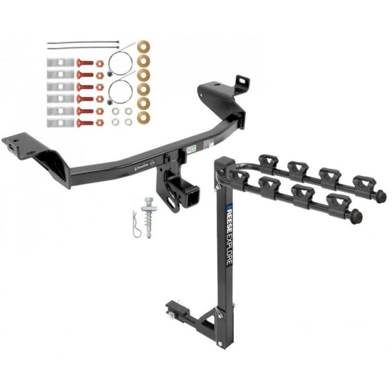 Trailer Tow Hitch w/ 4 Bike Rack For 14-23 Jeep Cherokee tilt away adult or child arms fold down carrier