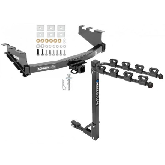 Trailer Tow Hitch w/ 4 Bike Rack For 14-19 Chevy Silverado GMC Sierra Legacy and Limited tilt away adult or child arms fold down carrier