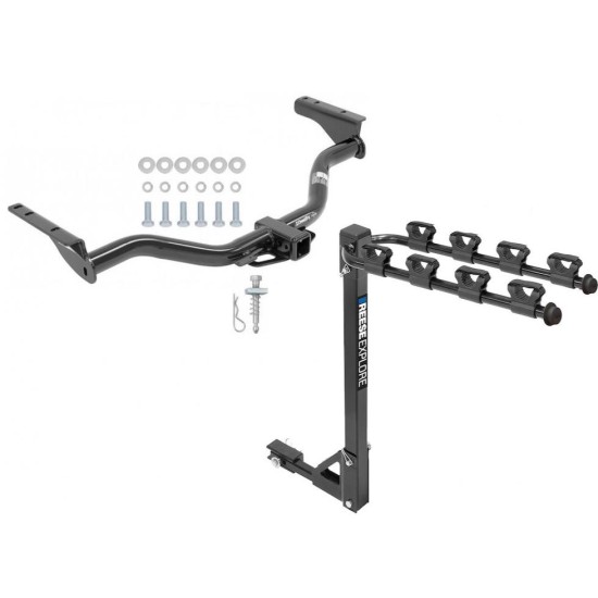 Trailer Tow Hitch w/ 4 Bike Rack For 13-21 Nissan Pathfinder 14-21 Infiniti QX60 2013 JX35 tilt away adult or child arms fold down carrier 