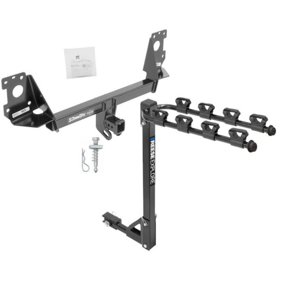 Trailer Tow Hitch w/ 4 Bike Rack For 17-25 Audi Q7 tilt away adult or child arms fold down carrier