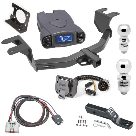 Trailer Hitch Tow Package w/ Tekonsha P3 Brake Control For 19-23 Chevy GMC Silverado Sierra 1500 New Body Style w/ Wiring Dual 2" and 2- 5/16" Ball 2" Drop Mount Prodigy 7-Way Pin Blade RV Controller