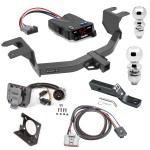 Trailer Hitch Brake Control Package For 19-23 Chevy GMC Silverado Sierra 1500 New Body Style w/ Wiring Dual 2" and 2- 5/16" Ball 2" Drop Mount 7-Way Pin Blade RV Controller