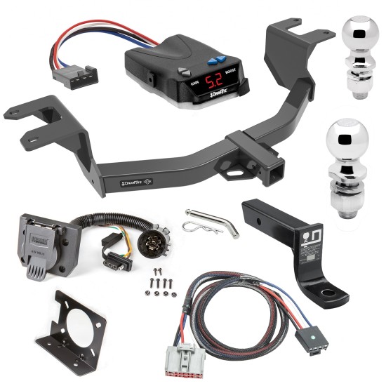 Trailer Hitch Brake Control Package For 19-23 Chevy GMC Silverado Sierra 1500 New Body Style w/ Wiring Dual 2" and 2- 5/16" Ball 4" Drop Mount 7-Way Pin Blade RV Controller