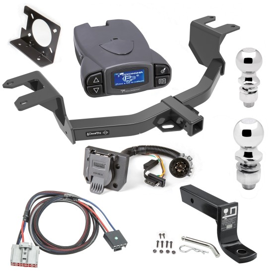 Trailer Hitch Tow Package w/ Tekonsha P3 Brake Control For 19-23 Chevy GMC Silverado Sierra 1500 All Styles w/ Wiring Dual 2" and 2- 5/16" Ball 4" Drop Mount Prodigy 7-Way Pin Blade RV Controller