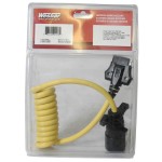 7-Way RV Round Tow Plug Harness Flat Pin to 5-Flat 4 ft Coiled Adapter