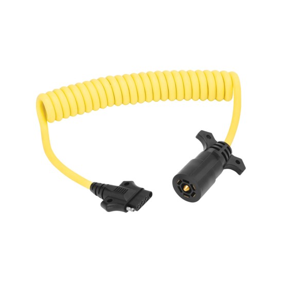 7-Way RV Round Tow Plug Harness Flat Pin to 5-Flat 8 ft Coiled Adapter