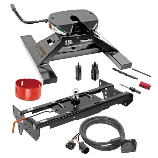 Draw-Tite Gooseneck Trailer Hitch Kit Deluxe w/ 18K 5th Fifth Wheel Adapter In-Bed Wiring and Hole Saw for 99-16 Ford F250 F350 Turnover w/ Brackets Rails Under Bed 2-5/16" Ball