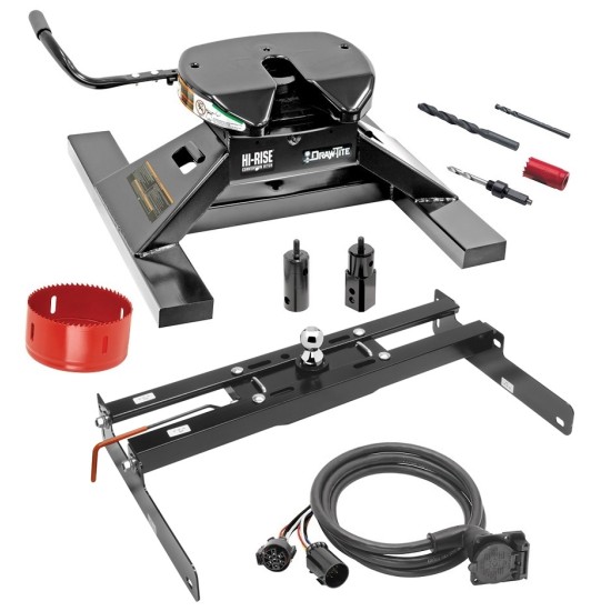 Draw-Tite Gooseneck Trailer Hitch Kit Deluxe w/ 18K 5th Fifth Wheel Adapter In-Bed Wiring and Hole Saw for 04-14 Ford F150 F-150 Turnover w/ Brackets Rails Under Bed 2-5/16" Ball