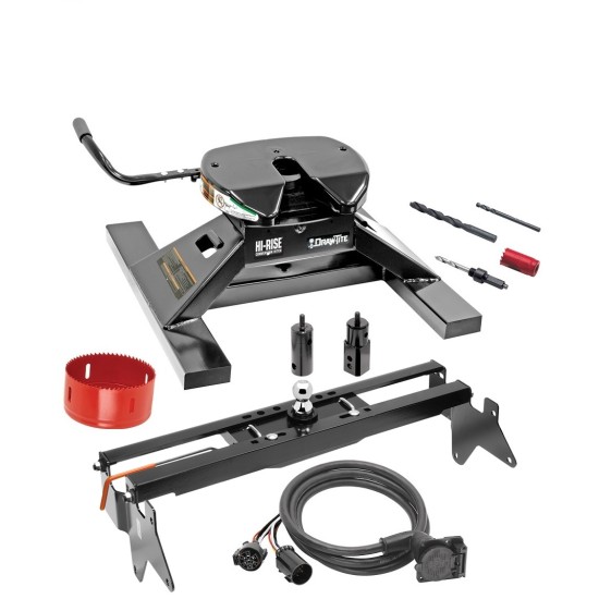 Draw-Tite Gooseneck Trailer Hitch Kit Deluxe w/ 18K 5th Fifth Wheel Adapter In-Bed Wiring and Hole Saw for 01-07 Chevy GMC Silverado Sierra 3500 Turnover w/ Brackets Rails Under Bed 2-5/16" Ball 8' Beds Only