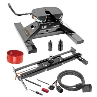 Draw-Tite Gooseneck Trailer Hitch Kit Deluxe w/ 18K 5th Fifth Wheel Adapter In-Bed Wiring and Hole Saw for 11-19 Chevy GMC Silverado Sierra 2500 HD 3500 HD Turnover w/ Brackets Rails Under Bed 2-5/16" Ball Excluding OEM Tow Prep