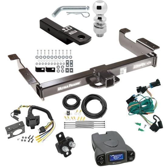 Class 5 10K Trailer Hitch Tow Package Prodigy P3 Brake Control For 96-99 Chevy Express GMC Savana 1500 2500 3500 w/ 7-Way RV Wiring 2-5/16" Ball 2" Drop Mount Ultra Frame 2" Receiver Draw-Tite Tekonsha