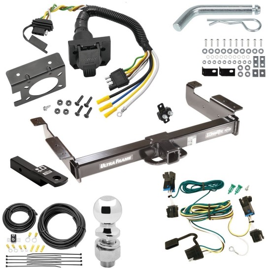 Class 5 10K Trailer Hitch Tow Package w/ 7-Way RV Wiring For 03-14 Chevy Express GMC Savana 1500 03-24 2500 3500 w/ 2-5/16" Ball 2" Drop Mount Ultra Frame 2" Receiver All Models 