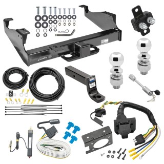 Class 5 Trailer Tow Hitch For 99-24 F-350 F-450 F-550 Super Duty Cab & Chassis w/ 7-Way Wiring 2-5/16" and 2" Balls 5" Drop Mount and Towing Lock