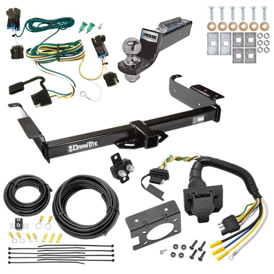 Trailer Hitch Tow Package w/ 7-Way RV Wiring For 03-14 Chevrolet Express 1500 GMC Savana 1500 03-24 2500 3500 w/ 2" Drop Mount 2" Ball Class 3 2" Receiver All Models