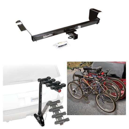 Trailer Hitch w/ 4 Bike Rack For 08-16 Chrysler Town & Country 2021 Grand Caravan 08-20 Dodge Grand Caravan 12-15 RAM C/V 09-14 VW Routan Approved for Recreational & Offroad Use Carrier for Adult Woman or Child Bicycles Foldable