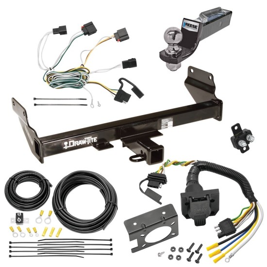 Trailer Hitch Tow Package w/ 7-Way RV Wiring For 11-13 Jeep Grand Cherokee w/ 2" Drop Mount 2" Ball Class 3 2" Receiver 