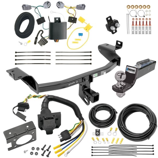 Trailer Hitch Tow Package w/ 7-Way RV Wiring For 14-18 Jeep Cherokee w/ 2" Drop Mount 2" Ball Class 3 2" Receiver All Models 