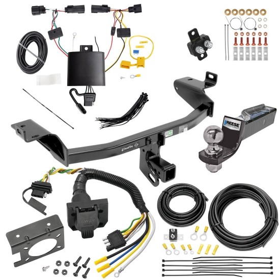 Trailer Hitch Tow Package w/ 7-Way RV Wiring For 19-23 Jeep Cherokee w/ 2" Drop Mount 2" Ball Class 3 2" Receiver All Models 