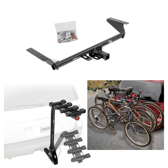 Trailer Hitch w/ 4 Bike Rack For 17-23 Chrysler Pacifica 20-23 Voyager 22-23 Grand Caravan Except Hybrid Approved for Recreational & Offroad Use Carrier for Adult Woman or Child Bicycles Foldable