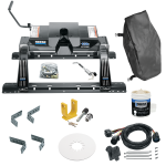 For 2001-2016 Chevrolet Silverado 2500 HD Industry Standard Semi-Custom Above Bed Rail Kit + 16K Fifth Wheel + In-Bed Wiring + King Pin Lock + Base Rail Lock + 10" Lube Plate + Fifth Wheel Cover + Lube (For 5'8 or Shorter Bed (Sidewinder Required), E