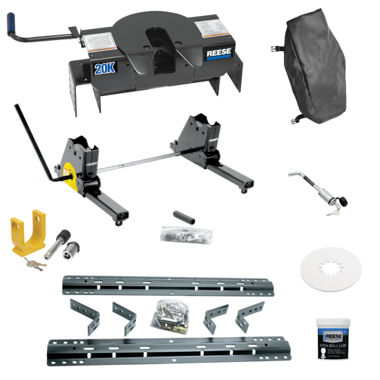 For 1997-2003 Ford F-150 Industry Standard Semi-Custom Above Bed Rail Kit + 20K Fifth Wheel + Square Slider + King Pin Lock + Base Rail Lock + 10" Lube Plate + Fifth Wheel Cover + Lube (For 6-1/2' or Shorter Bed, Styleside, Except SuperCrew, w/o Fact