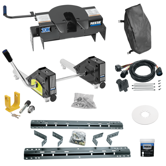 For 1997-2003 Ford F-150 Industry Standard Semi-Custom Above Bed Rail Kit + 20K Fifth Wheel + Round Tube Slider + In-Bed Wiring + King Pin Lock + Base Rail Lock + 10" Lube Plate + Fifth Wheel Cover + Lube (For 6-1/2' or Shorter Bed, Styleside, Except