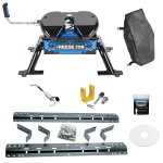 For 1994-2001 Dodge Ram 1500 Industry Standard Semi-Custom Above Bed Rail Kit + Reese M5 20K Fifth Wheel + King Pin Lock + Base Rail Lock + 10" Lube Plate + Fifth Wheel Cover + Lube (For 5'8 or Shorter Bed (Sidewinder Required), w/o Factory Puck Syst