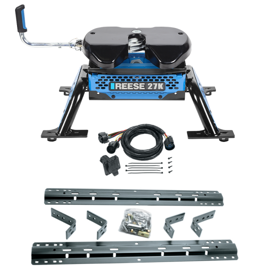 For 1997-1999 Ford F-250 Industry Standard Semi-Custom Above Bed Rail Kit + Reese M5 27K Fifth Wheel + In-Bed Wiring (For 5'8 or Shorter Bed (Sidewinder Required), Styleside, w/o Factory Puck System Models) By Reese