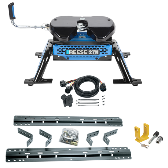 For 2008-2016 Ford F-450 Super Duty Industry Standard Semi-Custom Above Bed Rail Kit + Reese M5 27K Fifth Wheel + In-Bed Wiring + King Pin Lock (For 5'8 or Shorter Bed (Sidewinder Required), Except Cab & Chassis, w/o Factory Puck System Models) By Ree
