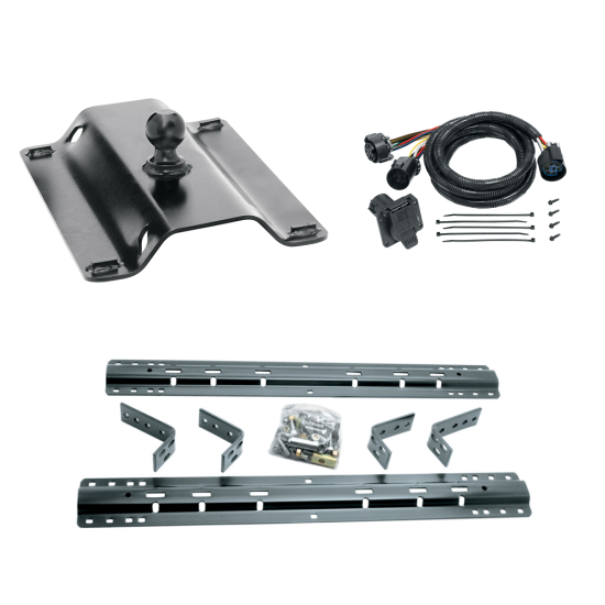 For 1975-1996 Ford F-150 Industry Standard Semi-Custom Above Bed Rail Kit + 25K Pro Series Gooseneck Hitch + In-Bed Wiring (For 6-1/2' and 8 foot Bed, w/o Factory Puck System Models) By Reese