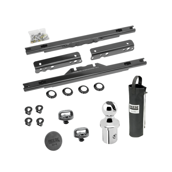 For 2011-2016 Ford F-350 Super Duty Elite Series Fifth Wheel Hitch Mounting System Rail Kit + Gooseneck Pop-In Ball For Models w/o Factory Puck System (Excludes: Cab & Chassis, w/o Factory Puck System Models) By Reese