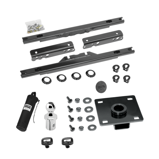 For 2011-2016 Ford F-250 Super Duty Elite Series Fifth Wheel Hitch Mounting System Rail Kit + Gooseneck Pop-In Ball For Models w/o Factory Puck System (Excludes: Cab & Chassis, w/o Factory Puck System Models) By Reese