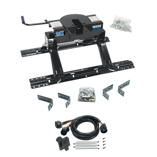 For 1994-2001 Dodge Ram 1500 Industry Standard Semi-Custom Above Bed Rail Kit + 20K Fifth Wheel + In-Bed Wiring (For 5'8 or Shorter Bed (Sidewinder Required), w/o Factory Puck System Models) By Reese