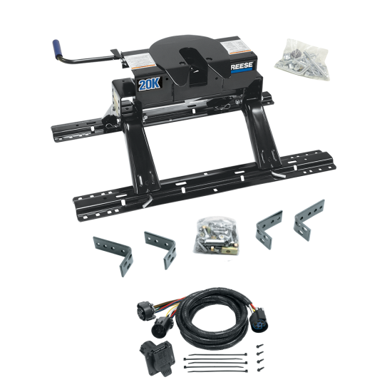 For 1975-1996 Ford F-250 Industry Standard Semi-Custom Above Bed Rail Kit + 20K Fifth Wheel + In-Bed Wiring (For 5'8 or Shorter Bed (Sidewinder Required), w/o Factory Puck System Models) By Reese