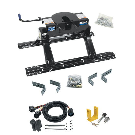 For 1994-2002 Dodge Ram 3500 Industry Standard Semi-Custom Above Bed Rail Kit + 20K Fifth Wheel + In-Bed Wiring + King Pin Lock (For 5'8 or Shorter Bed (Sidewinder Required), w/o Factory Puck System Models) By Reese
