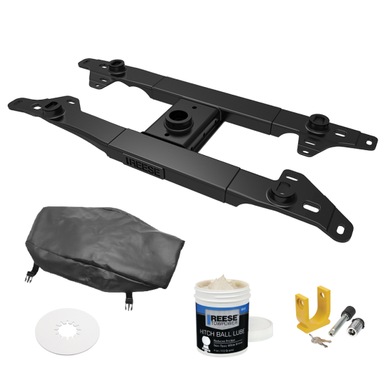 For 2017-2022 Ford F-450 Super Duty Elite Series Fifth Wheel Hitch Mounting System Rail Kit For Models w/o Factory Puck System + King Pin Lock + 10" Lube Plate + Fifth Wheel Cover + Lube (Excludes: w/Factory Prep Kit, w/o Factory Puck System Models) 