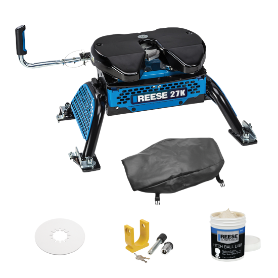 For 2016-2019 Chevrolet Silverado 3500 HD M5 Fifth Wheel Hitch 27K Talon Jaw Complete System For Models w/ Factory Puck System + King Pin Lock + 10" Lube Plate + Fifth Wheel Cover + Lube (For w/Factory or Reese Elite Puck System Models) By Reese