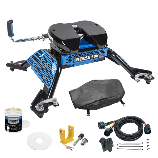 For 2014-2024 RAM 2500 M5 Fifth Wheel Hitch + In-Bed Wiring 20K Talon Jaw Complete System For Models w/ Factory Puck System + King Pin Lock + 10" Lube Plate + Fifth Wheel Cover + Lube (For w/Factory or Reese Elite Puck System Models) By Reese