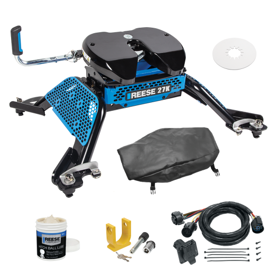 For 2014-2024 RAM 3500 M5 Fifth Wheel Hitch + In-Bed Wiring 27K Talon Jaw Complete System For Models w/ Factory Puck System + King Pin Lock + 10" Lube Plate + Fifth Wheel Cover + Lube (For w/Factory or Reese Elite Puck System Models) By Reese