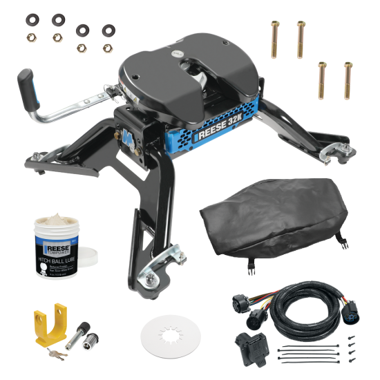 For 2015-2024 RAM 2500 M5 Fifth Wheel Hitch + In-Bed Wiring 32K Talon Jaw Complete System For Models w/ Factory Puck System + King Pin Lock + 10" Lube Plate + Fifth Wheel Cover + Lube (For w/Factory or Reese Elite Puck System Models) By Reese