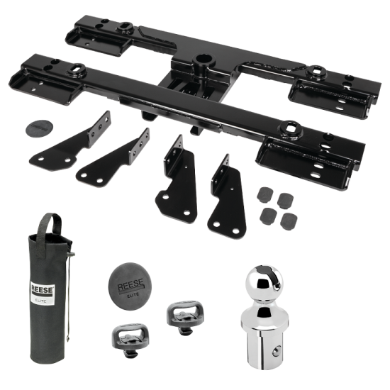 For 2020-2024 Chevrolet Silverado 2500 HD Elite Series Fifth Wheel Hitch Mounting System Rail Kit + Gooseneck Pop-In Ball For Models w/o Factory Puck System (For 6-1/2' and 8 foot Bed, w/o Factory Puck System Models) By Reese