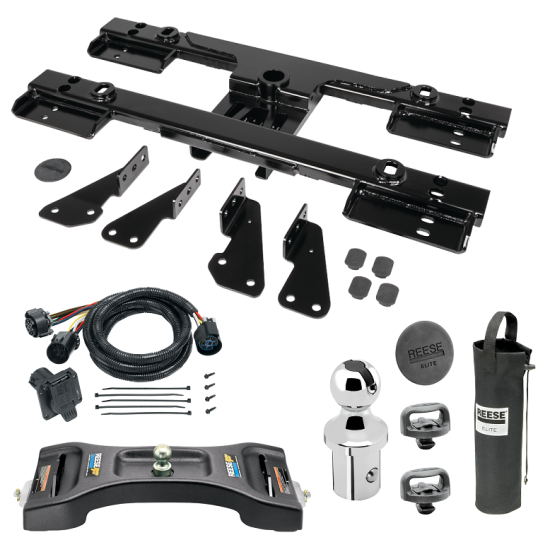 For 2020-2024 Chevrolet Silverado 2500 HD Elite Series Fifth Wheel Hitch Mounting System Rail Kit + Pop-In Gooseneck Ball & Elite Plate For Models w/o Factory Puck System (For 6-1/2' and 8 foot Bed, w/o Factory Puck System Models) By Reese