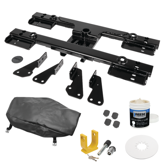 For 2020-2024 Chevrolet Silverado 3500 HD Elite Series Fifth Wheel Hitch Mounting System Rail Kit For Models w/o Factory Puck System + King Pin Lock + 10" Lube Plate + Fifth Wheel Cover + Lube (For 6-1/2' and 8 foot Bed, w/o Factory Puck System Model