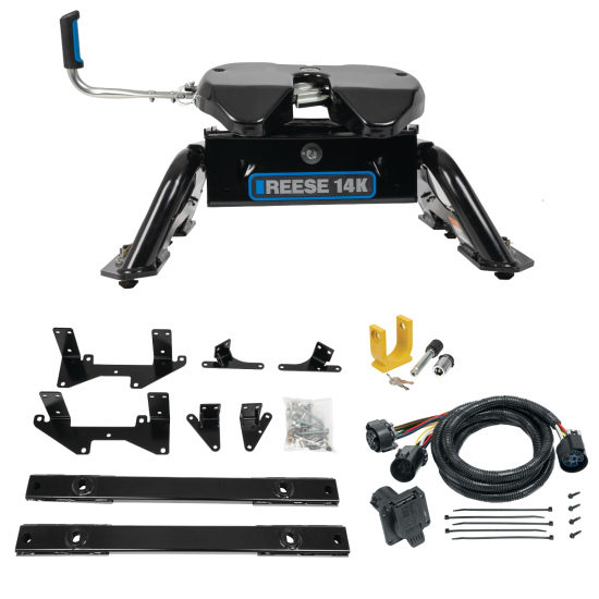 For 2020-2024 GMC Sierra 1500 Custom Reese Max Duty Underbed Rail Kit Power Puck System + 14K Fifth Wheel + In Bed Wiring + King Pin Lock (For All Styles, w/o Factory Puck System Models) By Reese