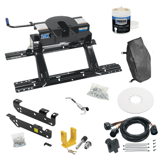 For 2011-2016 Ford F-250 Super Duty Custom Industry Standard Above Bed Rail Kit + 20K Fifth Wheel + In-Bed Wiring + King Pin Lock + Base Rail Lock + 10" Lube Plate + Fifth Wheel Cover + Lube (For 5'8 or Shorter Bed (Sidewinder Required), Except Cab &